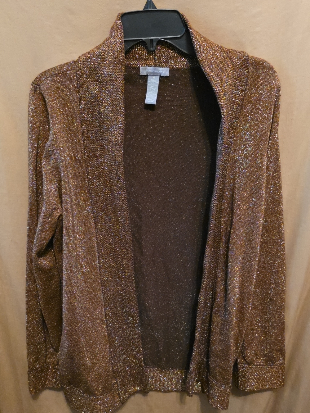 🏝️Ladies' Metallic Brown Open-Front Cardigan M